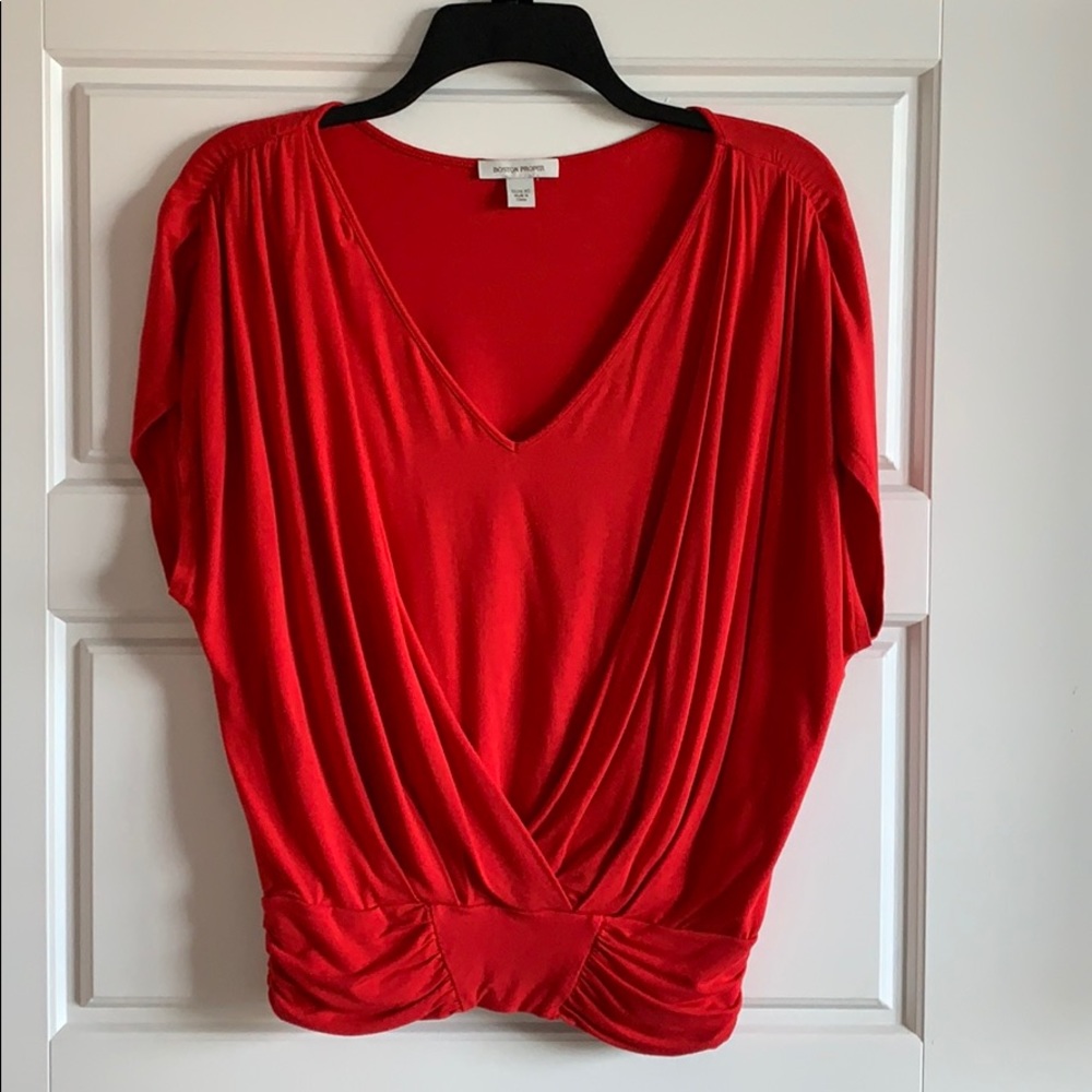 Boston Proper Red V neck blouse